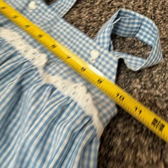 Vintage Blue Checkered Gingham Button Babydoll Dress 12 Cottage Dorothy - Picture 5 of 7